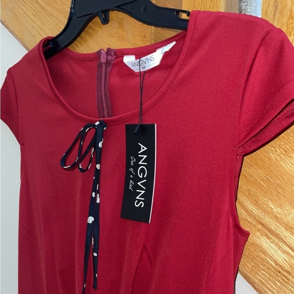 Women’s Pencil Dress Size Medium Ball Fishtail Red Black Button Ruffled Bottom - Picture 2 of 9